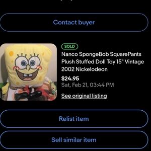 SOLD EB@Y Nanco SpongeBob SquarePants Plush Stuffed 13" Vintage 2002 Nickelodeon